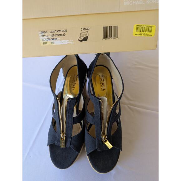 Michael Kors Size 8.5 M Damita Wedge Sandal Heels Women Shoes Navy Espadrille - Picture 10 of 10